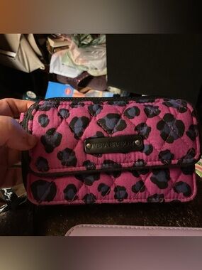 VERA BRADLEY LEOPARD PINK AND BLACK QUILTED WALLET